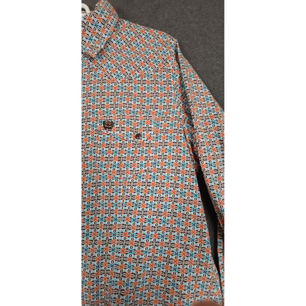 Cinch Womens XL Western Shirt Orange Blue Geometric‎ Print Long Sleeve - Picture 2 of 9